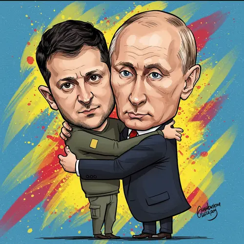 Zelensky and Putin Caricature: A Humorous Hug