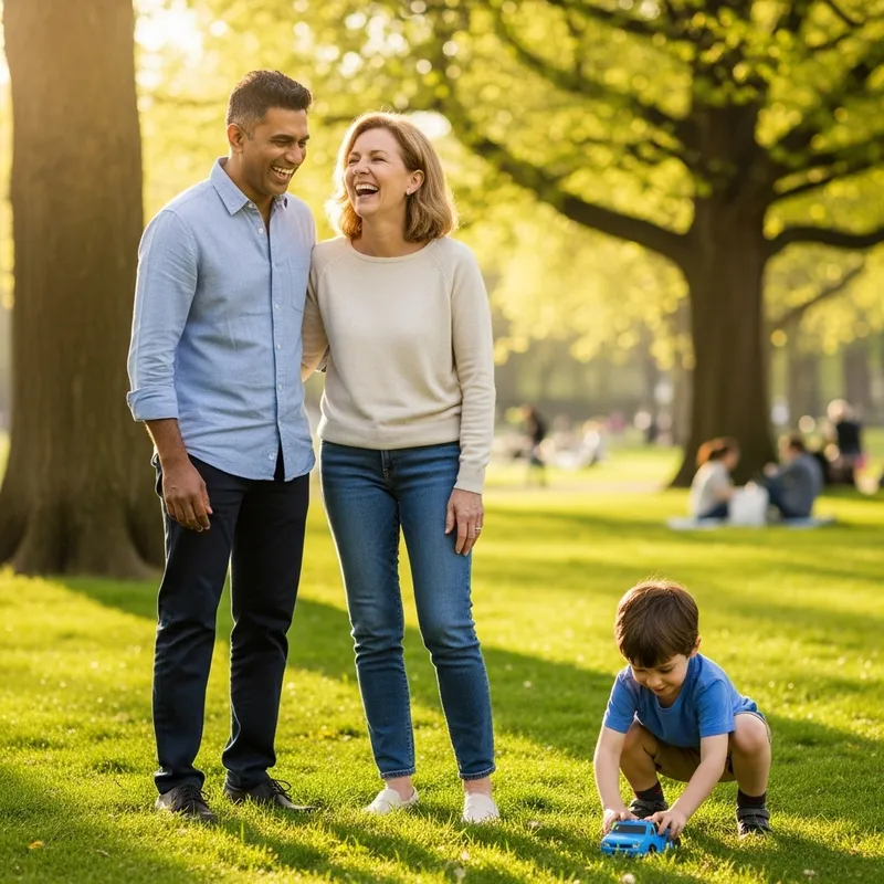 Happy Multicultural Family Bonding Outdoors with Their Son