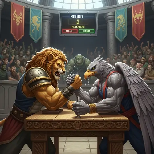 Lion Creature vs Bird Creature Arm Wrestling Battle