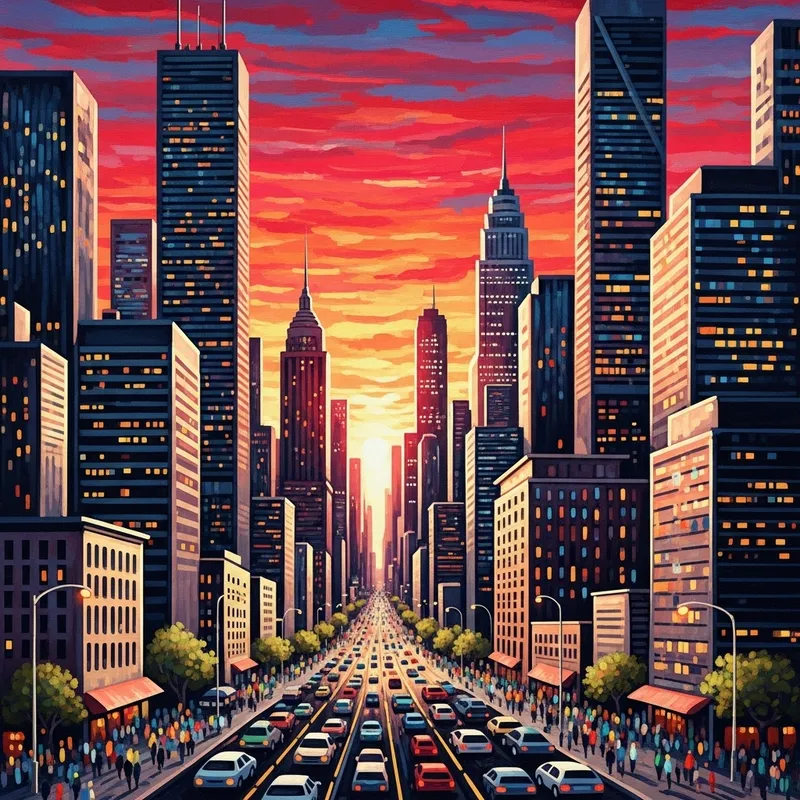 Dynamic Cityscape Painting | Abstract Urban Art