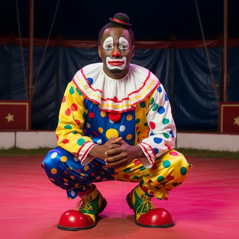 Emotive Black Male Clown in Circus: LGBTQ+ Identity Emotive Black Male Clown in Circus: LGBTQ+ Identity