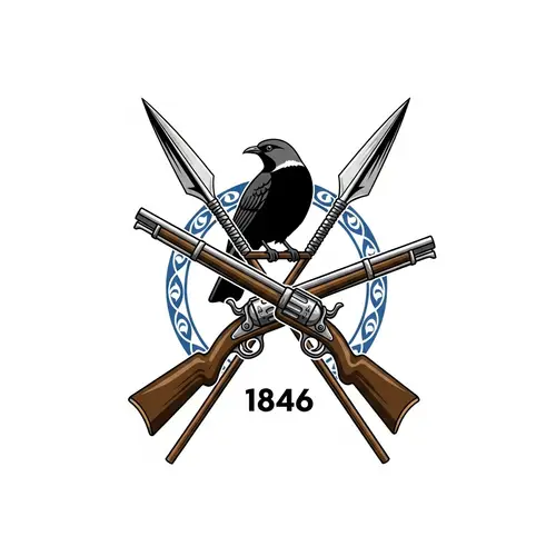 Conflict & Peace Logo Design | Maori Spear vs 1846 British Gun