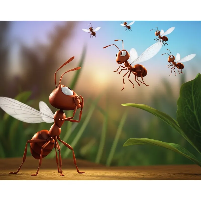 Enchanting Brave Little Ant Gazing at Flying Ants