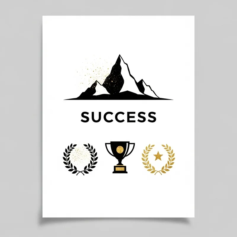 Success Minimalist Art: Black, White & Gold Triumph