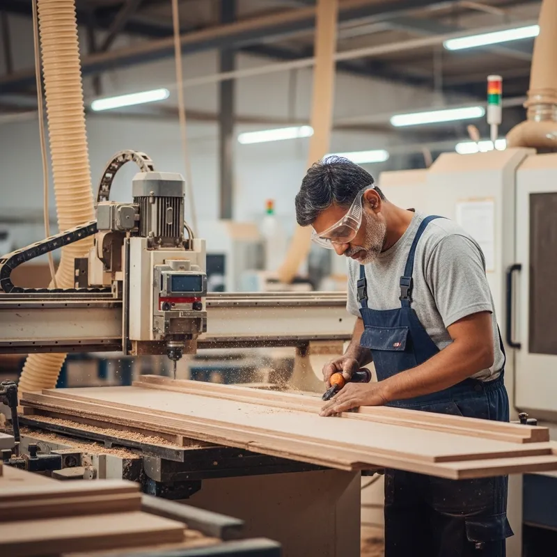 Modern Joinery Factory: Skilled Woodworker Crafting Timber