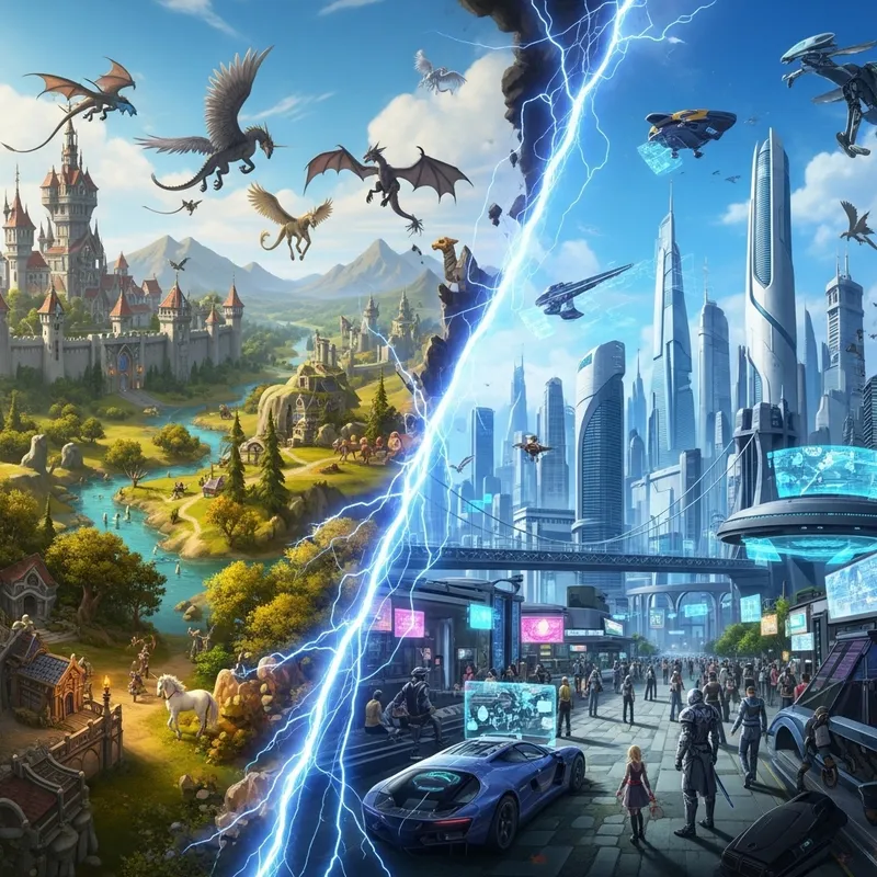 Worlds Collision: Medieval Fantasy vs Futuristic Sci-Fi | Clash of Universes Worlds Collision: Medieval Fantasy vs Futuristic Sci-Fi | Clash of Universes