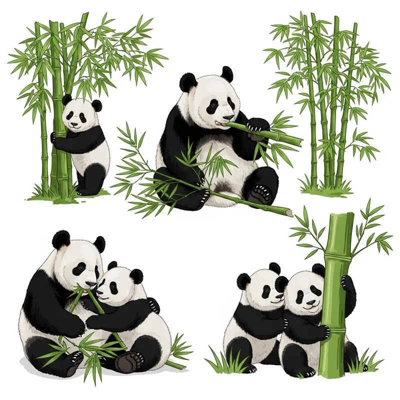 Adorable Pandas in Serene Outdoor Setting with Bamboo Trees