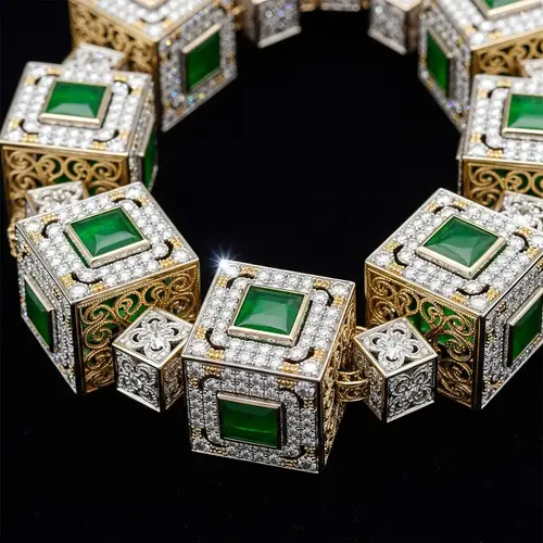 Luxurious Cubic-Style Diamond and Jade Necklace