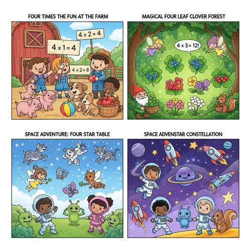 Coloring Pages for Learning the Four Times Table | Fun & Educational