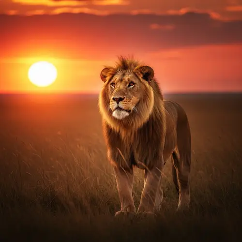Majestic Lion in African Savannah | Wildlife Scene at Sunset