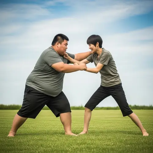 Physical Struggle Between Heavy-set and Slim Individuals