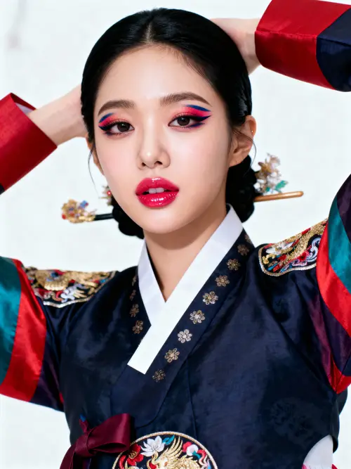 Korean K-Pop Idol Fashion - Stunning Black Hair Model