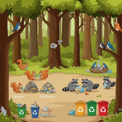 Green Forest Wildlife Recycling Scene