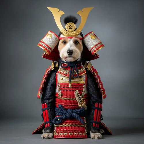 Japanese Samurai Dog in Elaborate Armor