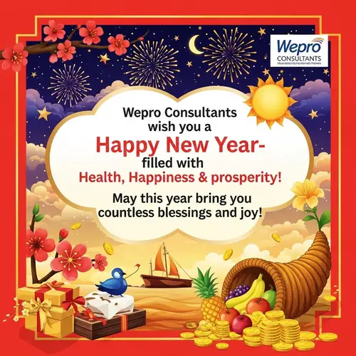 Wepro Consultants Happy New Year Greeting Card - Health, Happiness, Prosperity