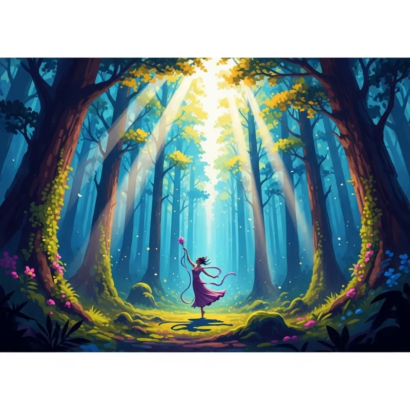 Enchanting Mystical Forest Dance in Impressionist Style