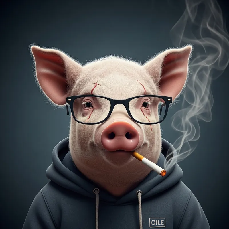 Stylish Pig with Glasses Smoking - Unusual Piggy Vibe!