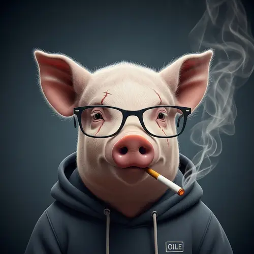 Quirky Pig with Glasses and Scar Smoking - Piggy Style!