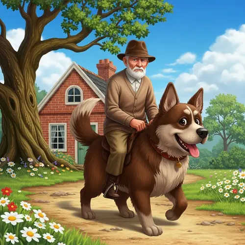 Elderly Man Riding Oversized Friendly Dog | Unique Companionship