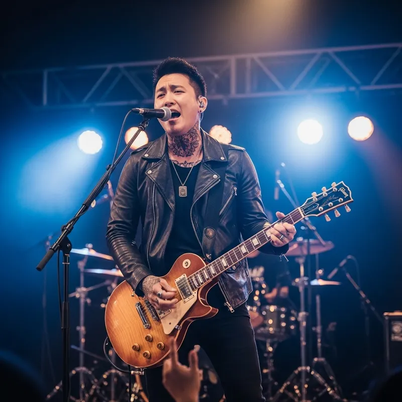 Asian Male Rockstar Guitarist | Raw Energy & Passion