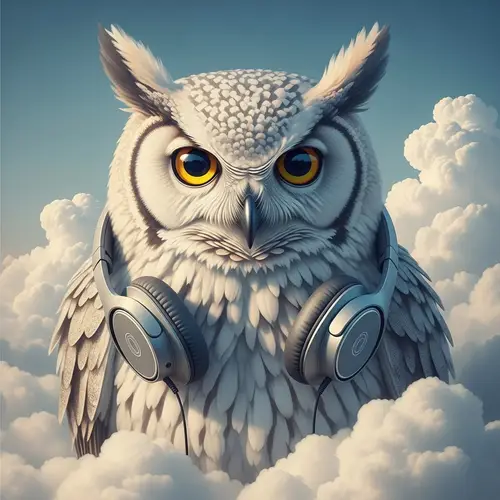 Whimsical Cloud Owl with Modern Headphones