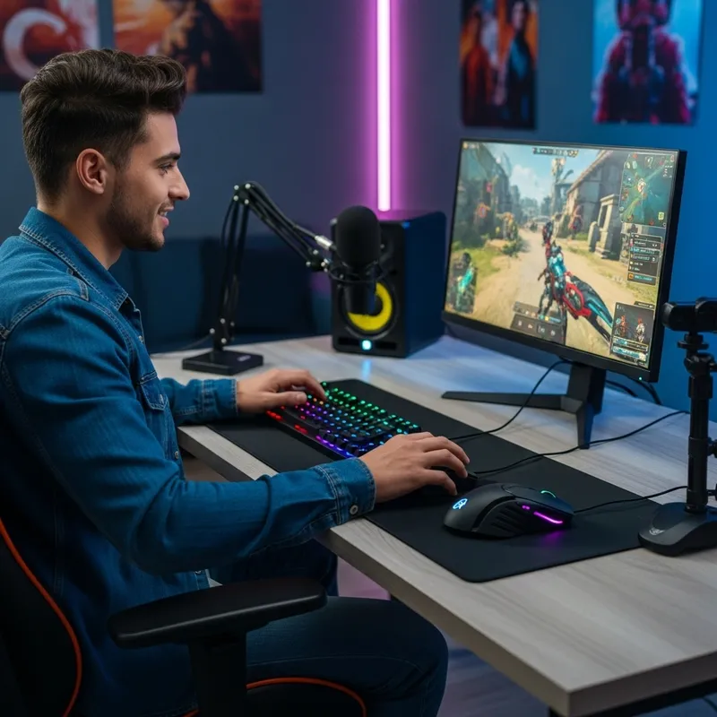 Young Man Streaming PC Gameplay Enthusiastically Young Man Streaming PC Gameplay Enthusiastically