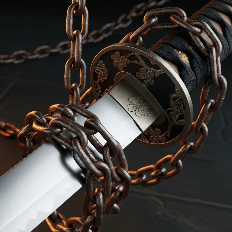 Katana Wrapped in Chains - Japanese Sword Imagery Katana Wrapped in Chains - Japanese Sword Imagery