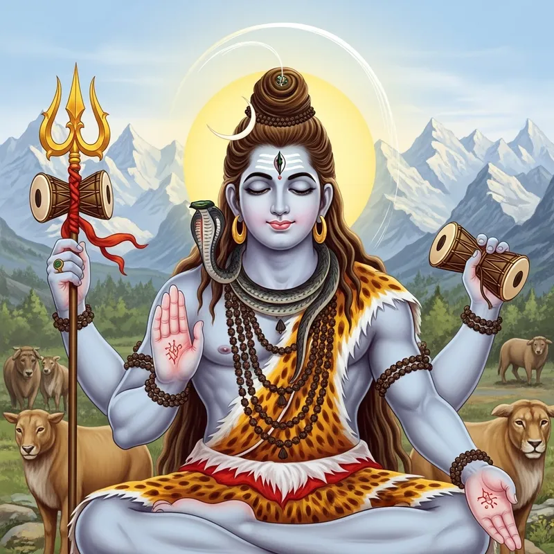 Lord Shiva: Detailed Illustration with Serene Expression