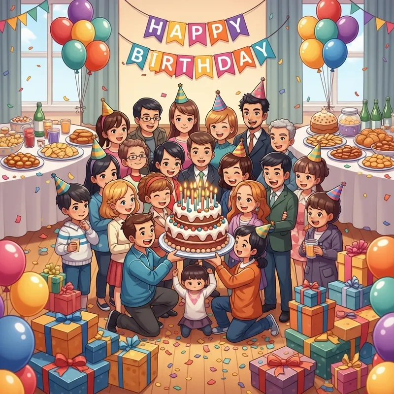 Vibrant Birthday Party with Cake & Balloons