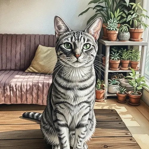 Grey Fur Cat Watercolor Painting | Homey Room Background