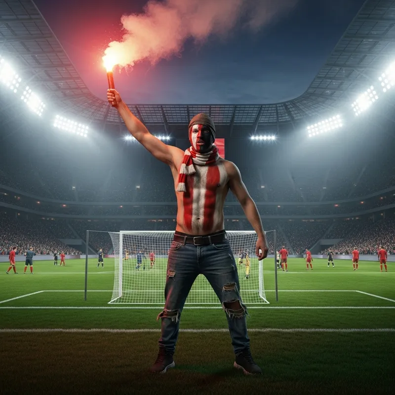 Male Football Hooligan Chaos at Sports Stadium