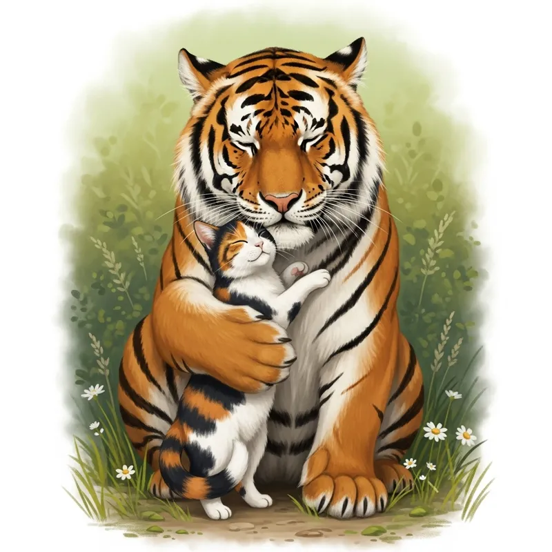 Unexpected Friendship: Tiger and Cat Together