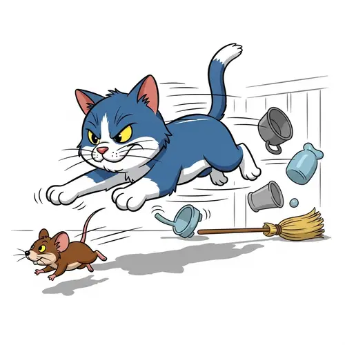 Cat and Mouse Cartoonish Chase: A Timeless Humorous Scene