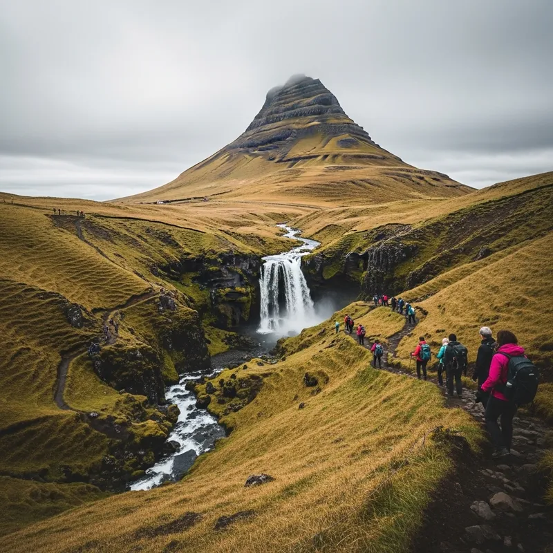 Enchanting Waterfall and Mystical Mountain View