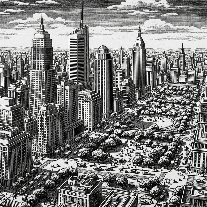 Detailed Cityscape Relief Print Art