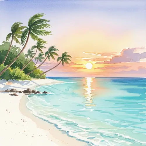 Island Paradise Watercolor | Tranquil Seas & Palm Trees