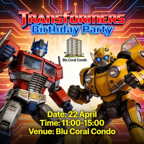 Transformers Birthday Party Invitation - April 22