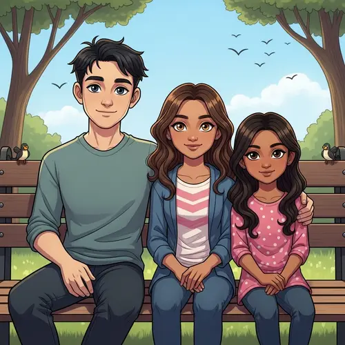 Cartoon Siblings Enjoying a Day in the Park