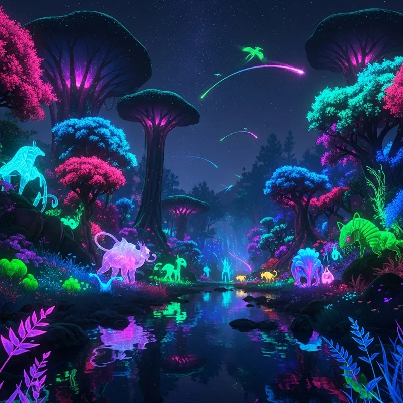 Neon Fantasy World: Enchanting Bioluminescent Forest Neon Fantasy World: Enchanting Bioluminescent Forest