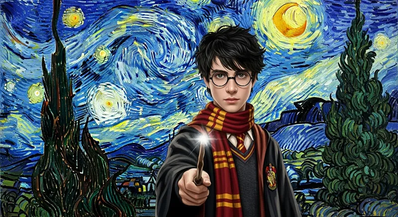 Harry Potter in Van Gogh Starry Night Style - Magical Interpretation