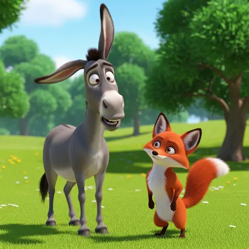 Silly Donkey and Cunning Fox Friendship in Green Meadow