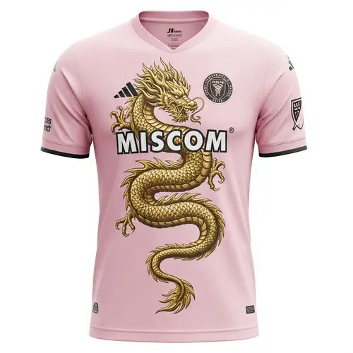 Light Pink Inter Miami Jersey with Golden Dragon Design