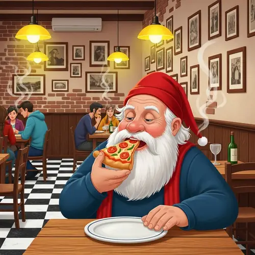 Elderly Man Enjoying Pizza in Traditional Italian Restaurant, Rome