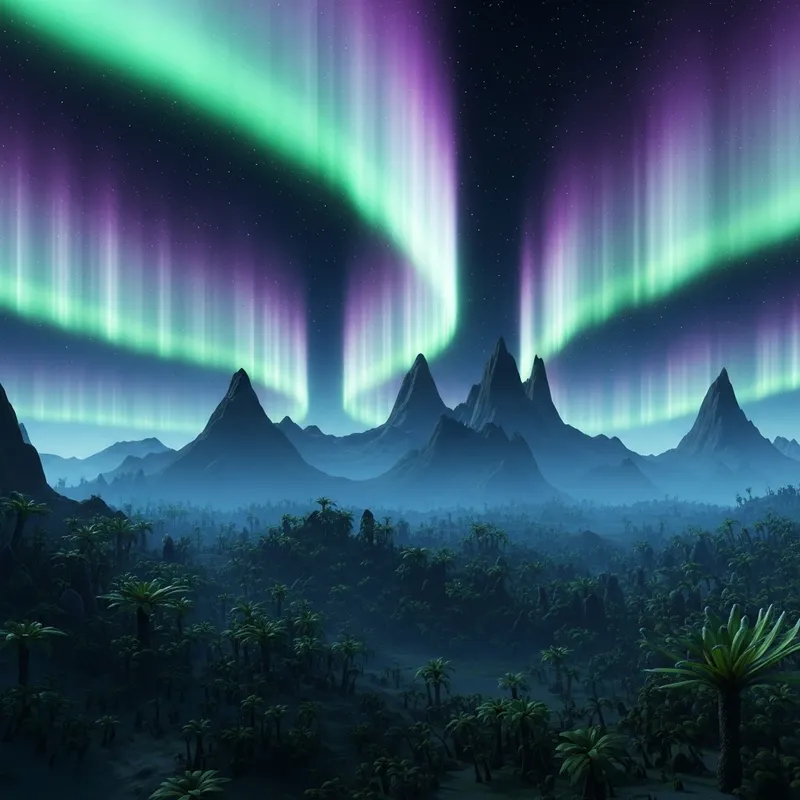 Alien Landscape with Northern Lights: A Dreamy View