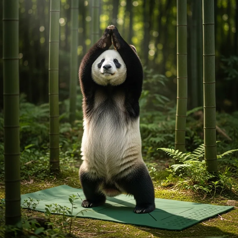 Panda in Nature Doing Yoga on Premium Sports Mat | Surya Namaskar Pose