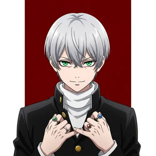 Anime Character with Green Eyes and Silver Hair