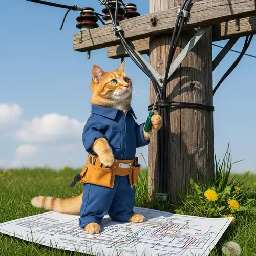 Ginger Cat Electrician: Cute Feline Fixing Wires