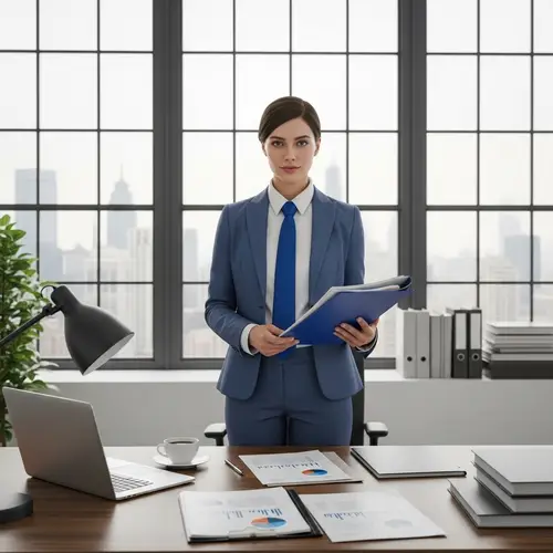 Professional Caucasian Woman in Office Environment | Expertise Displayed