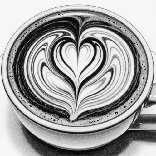 Detailed Pencil Drawing of Coffee Cup with Intricate Heart Design