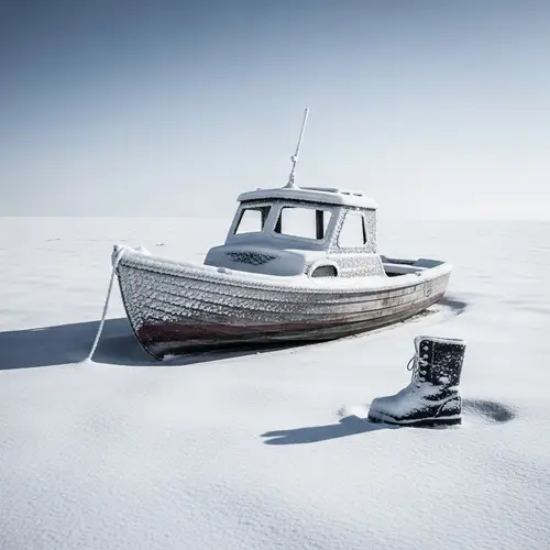 Boat & Boot in the Snow: A Surreal Scene